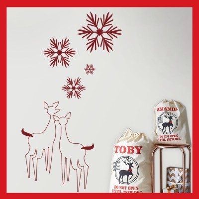 Houseart - ΣΗΜΑΝΤΙΚΟ: Σε περίπτωση διαφοράς τιμής από το κατάστημα ισχύει παντα και μόνο η τιμή του καταστήματος Ελαφάκια με νυφάδες χιονιού, Χριστουγεννιάτικα, Αυτοκόλ