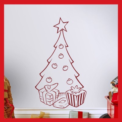 Δέντρο με δώρα Χριστουγεννιάτικα Αυτοκόλλητα βιτρίνας 80 x 45 cm (6602)