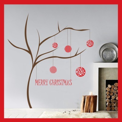 Δέντρο με κλαδί Merry Christmas Χριστουγεννιάτικα Αυτοκόλλητα βιτρίνας 81 x 75 cm (7989)