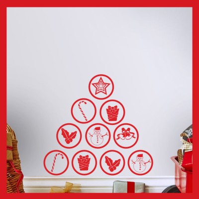 Χριστουγεννιάτικο Δέντρο με σχέδια Χριστουγεννιάτικα Αυτοκόλλητα βιτρίνας 55 x 60 cm (7993)
