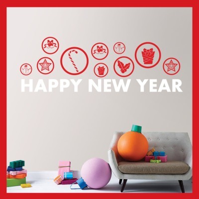 Houseart Happy New Year Wishes, Χριστουγεννιάτικα, Αυτοκόλλητα βιτρίνας, 100 x 33 εκ.