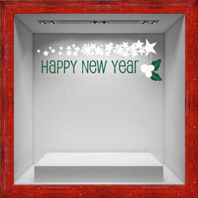 Houseart Happy New Year Christmas mistletoe, Χριστουγεννιάτικα, Αυτοκόλλητα βιτρίνας, 100 x 33 εκ.