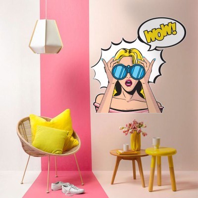 Houseart Γυναίκα παρακολουθεί..., Κόμικς, Αυτοκόλλητα τοίχου, 70 x 70 εκ.