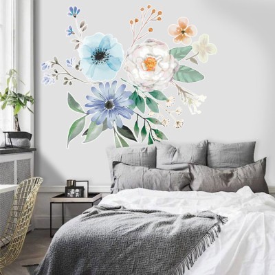 Μπλέ Λουλούδια, Δέντρα – Λουλούδια, Αυτοκόλλητα τοίχου, 55 x 55 εκ. (39103)