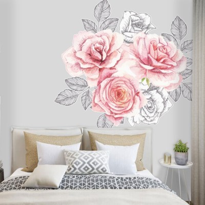 Ροζ Τριαντάφυλλα, Δέντρα – Λουλούδια, Αυτοκόλλητα τοίχου, 65 x 65 εκ. (39110)