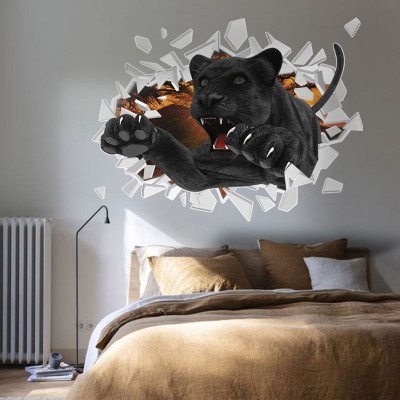 Μαύρος πάνθηρας σπάει τοίχο, 3D - Τρισδιάστατα, Αυτοκόλ