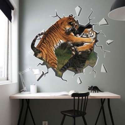Τίγρης μονομαχία, 3D – Τρισδιάστατα, Αυτοκόλλητα τοίχου, 70 x 70 εκ. (40077)