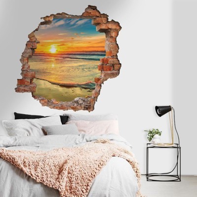 Ηλιοβασίλεμα στη παραλία 3D – Τρισδιάστατα Αυτοκόλλητα τοίχου 70 x 70 cm (40111)