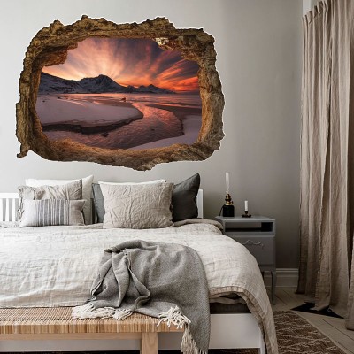 Houseart Ηλιοβασίλεμα στους πάγους, 3D - Τρισδιάστατα, Αυτοκόλλητα τοίχου, 80 x 60 εκ.