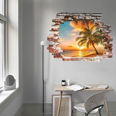 Τροπικό ηλιοβασίλεμα, 3D – Τρισδιάστατα, Αυτοκόλλητα τοίχου, 80 x 60 εκ. (40114)