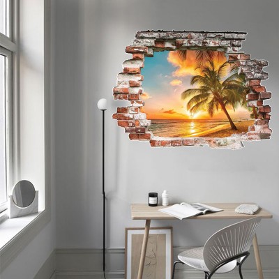 Houseart Τροπικό ηλιοβασίλεμα, 3D - Τρισδιάστατα, Αυτοκόλλητα τοίχου, 80 x 60 εκ.