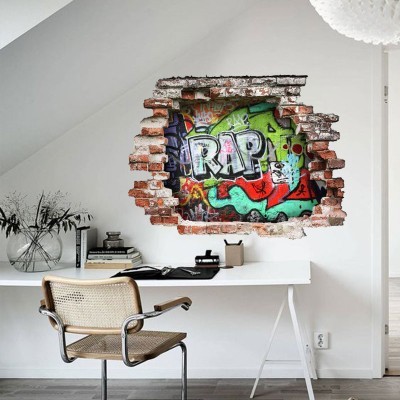 Γκράφιτι rap, 3D – Τρισδιάστατα, Αυτοκόλλητα τοίχου, 80 x 60 εκ. (40136)