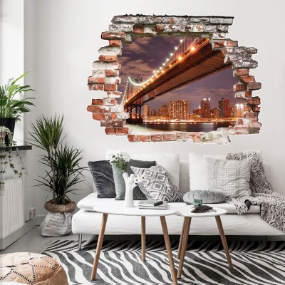 Γέφυρα φωτισμένη 3D – Τρισδιάστατα Αυτοκόλλητα τοίχου 60 x 80 cm (40137)