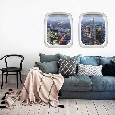 Πόλη μέσα από παράθυρα αεροπλάνου 3D – Τρισδιάστατα Αυτοκόλλητα τοίχου 60 x 33 εκ. (49112)
