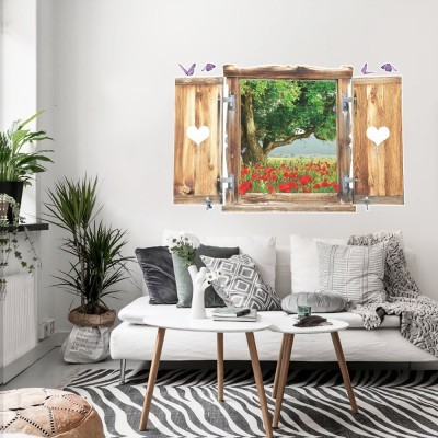 Χωράφι με παπαρούνες, 3D – Τρισδιάστατα, Αυτοκόλλητα τοίχου, 60 x 38 εκ. (49137)