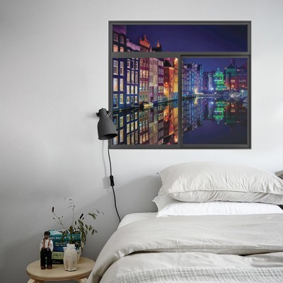 Άμστερνταμ το βράδυ, 3D – Τρισδιάστατα, Αυτοκόλλητα τοίχου, 60 x 54 εκ. (49149)