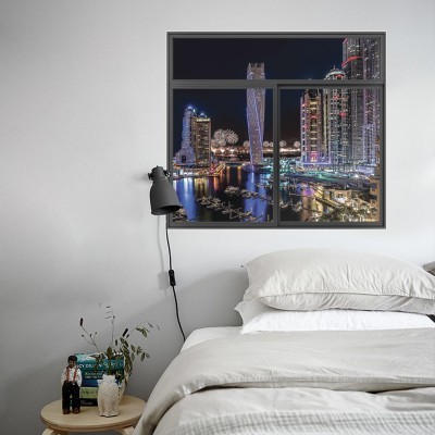 Φωταγωγημένοι ουρανοξύστες 3D – Τρισδιάστατα Αυτοκόλλητα τοίχου 60 x 54 εκ. (49159)