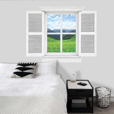 Παράθυρο με παπαρούνες, 3D - Τρισδιάστατα, Αυτοκόλλητα 