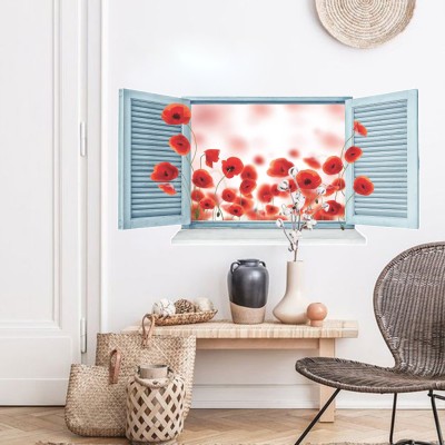 Houseart - ΣΗΜΑΝΤΙΚΟ: Σε περίπτωση διαφοράς τιμής από το κατάστημα ισχύει παντα και μόνο η τιμή του καταστήματος Παπαρούνες στο παράθυρο, 3D - Τρισδιάστατα, Αυτοκόλλητα