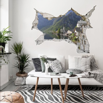 Χωριό της Αυστρίας, Hallstatt, 3D – Τρισδιάστατα, Αυτοκόλλητα τοίχου, 60 x 45 εκ.