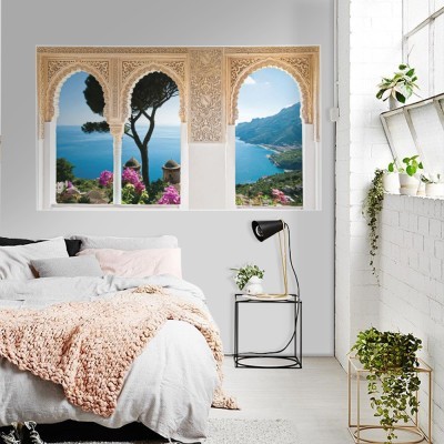 Παράθυρο με θέα τη Θάλασσα, 3D - Τρισδιάστατα, Αυτοκόλλητα τοίχου, 60 x 34 εκ.