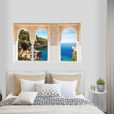 Παράθυρο με θέα την όμορφη Μαγιόρκα, 3D – Τρισδιάστατα, Αυτοκόλλητα τοίχου, 60 x 34 εκ. (49645)