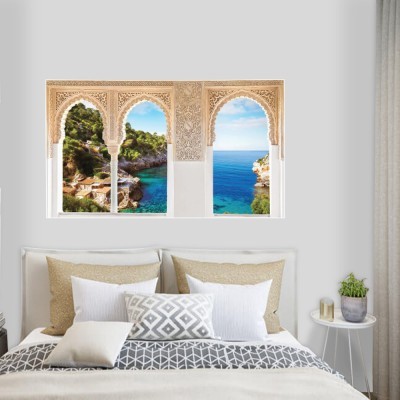 Παράθυρο με θέα την όμορφη Μαγιόρκα, 3D – Τρισδιάστατα, Αυτοκόλλητα τοίχου, 60 x 34 εκ.