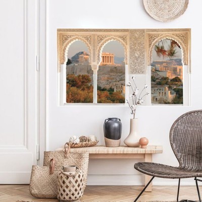 Παράθυρο με θέα την Ακρόπολη, 3D – Τρισδιάστατα, Αυτοκόλλητα τοίχου, 60 x 34 εκ. (49640)