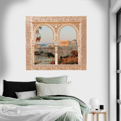Παράθυρο με θέα την Ακρόπολη, 3D – Τρισδιάστατα, Αυτοκόλλητα τοίχου, 60 x 53 εκ. (49654)