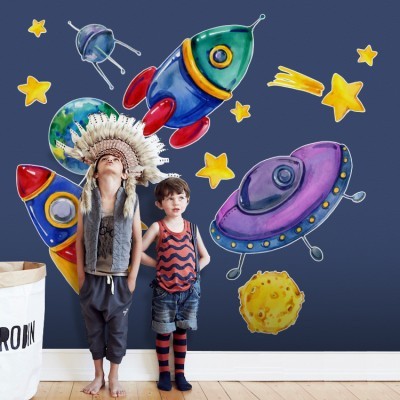 Πλανήτες-Πύραυλοι, Παιδικά, Αυτοκόλλητα τοίχου, 100 x 102 εκ. (50959)