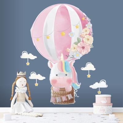 Μονόκερως σε Αερόστατο, Παιδικά, Αυτοκόλλητα τοίχου, 60 x 68 εκ.