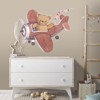 Αεροπλάνο με Αρκούδι, Παιδικά, Αυτοκόλλητα τοίχου, 80 x 61 εκ. (50964)