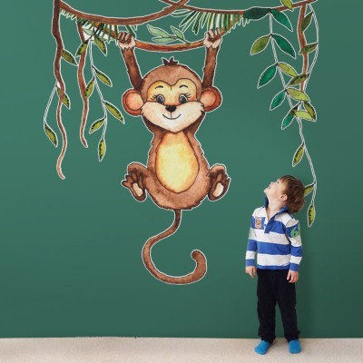 Μαϊμού κρέμεται σε κλαδί, Παιδικά, Αυτοκόλλητα τοίχου, 80 x 84 εκ. (51010)