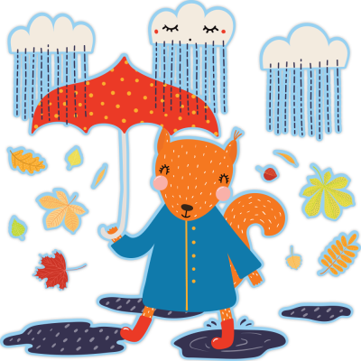 Αλεπού με ομπρέλα, Παιδικά, Αυτοκόλλητα τοίχου, 50 x 50 εκ.