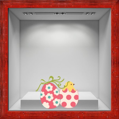 Ροζ Πασχαλινά αυγά Πασχαλινά Αυτοκόλλητα βιτρίνας 45 x 60 cm (17281)