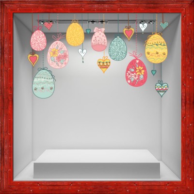 Όμορφα Πολύχρωμα Πασχαλινά αυγά Πασχαλινά Αυτοκόλλητα βιτρίνας 55 x 90 cm (17283)
