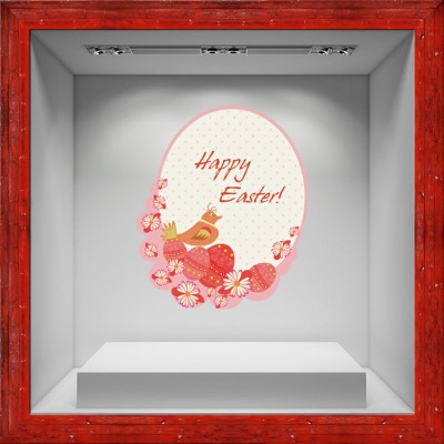 Houseart Happy Easter Bird, Πασχαλινά, Αυτοκόλλητα βιτρίνας, 57 x 68 εκ.