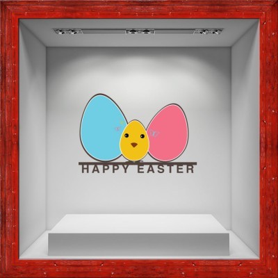 Houseart Happy Easter Colorful Eggs, Πασχαλινά, Αυτοκόλλητα βιτρίνας, 66 x 45 εκ.