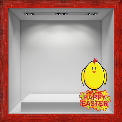 Happy Easter chick Πασχαλινά Αυτοκόλλητα βιτρίνας 63 x 37 cm (17302)