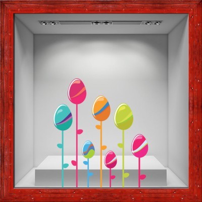 Houseart Πολύχρωμα Πασχαλινά Αυγά, Πασχαλινά, Αυτοκόλλητα βιτρίνας, 60 x 68 εκ.