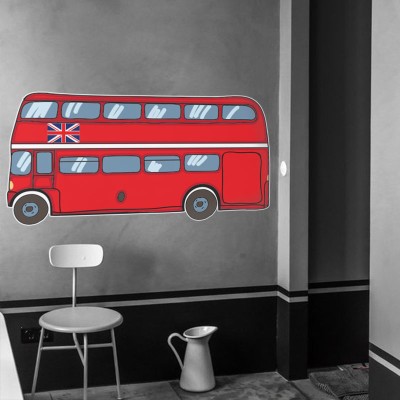 Κόκκινο λεωφορείο Πόλεις Αυτοκόλλητα τοίχου 50 x 100 cm (39773)