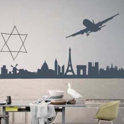 Αεροπλάνο πάνω από πόλη Πόλεις Αυτοκόλλητα τοίχου 40 x 80 cm (501)