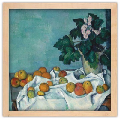 Houseart Νεκρή φύση με μήλα και με Primroses, Cezanne Paul, Διάσημοι ζωγράφοι, 40 x 40 εκ. Ύφασμα | Mediatex® Botticelli