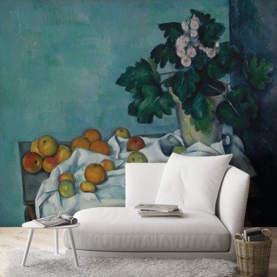 Still Life with Apples and a Pot of Primroses, Oil on c