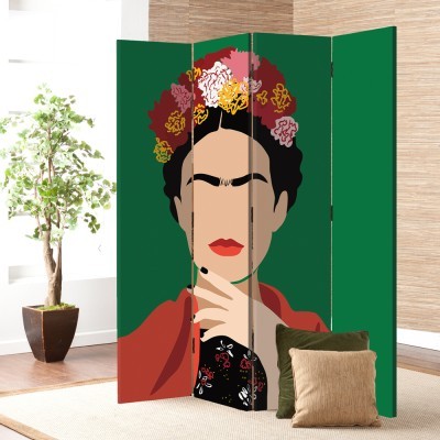 Houseart Frida Kahlo on green background, Frida Kahlo - Diego Rivera, Διάσημοι ζωγράφοι, 80 x 180 εκ. [Δίφυλλο]