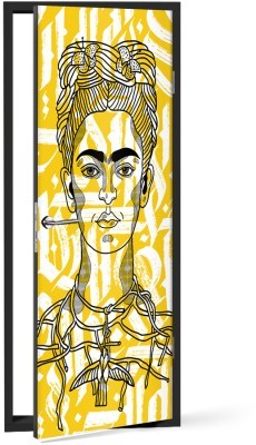Αφηρημένο σκίτσο της Frida Kahlo σε κίτρινο φόντο, Frida Kahlo - Diego Rivera, Διάσημοι ζωγράφοι, 60 x 170 εκ.