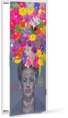 Drawing of Frida Kahlo with flowers on grey background, Frida Kahlo - Diego Rivera, Διάσημοι ζωγράφοι, 60 x 170 εκ.