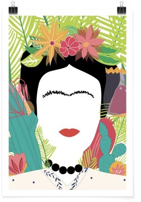 Houseart Frida Kahlo with leaves & cactus, Frida Kahlo - Diego Rivera, Διάσημοι ζωγράφοι, 15 x 20 εκ.