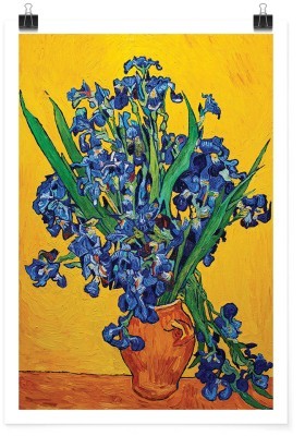 Vase with Irises Against a Yellow Background Oil on can