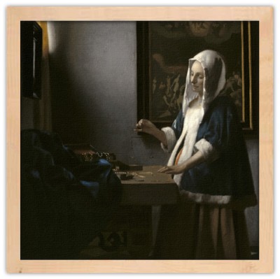 Houseart Woman holding a balance, Johannes Vermeer, Διάσημοι ζωγράφοι, 40 x 40 εκ. Ύφασμα | Mediatex® Botticelli